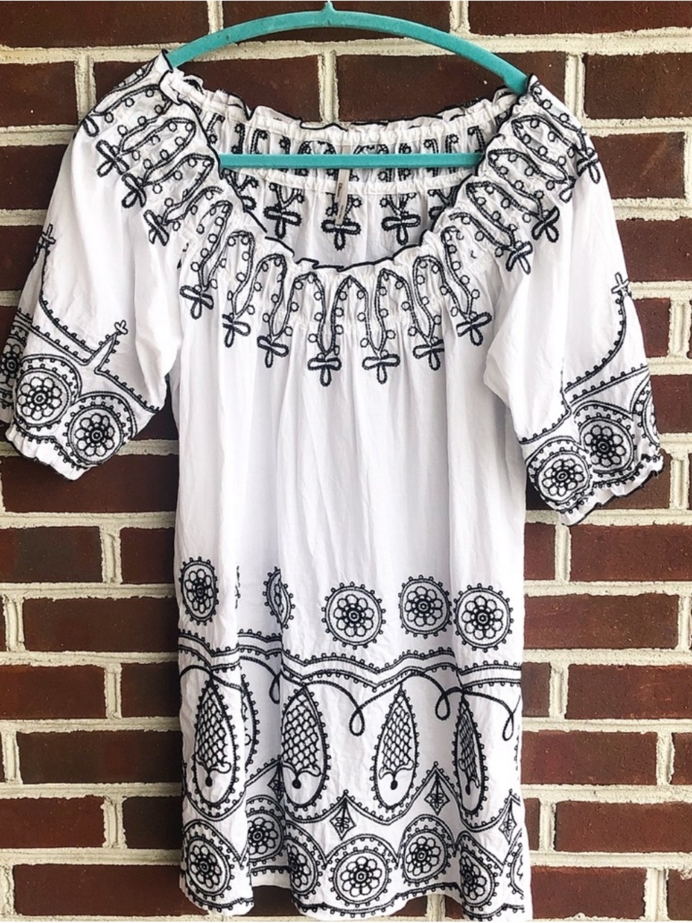Ellison White 100% Cotton Tunic with Black Embroidered Trim